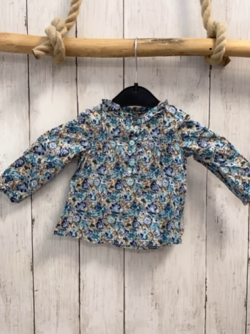Zara  Bluse  Gr. 68  beige hellblau petrol blaue Blütten sand Blätter 