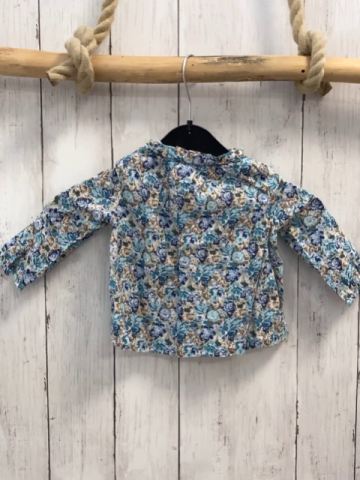 Zara  Bluse  Gr. 68  beige hellblau petrol blaue Blütten sand Blätter 