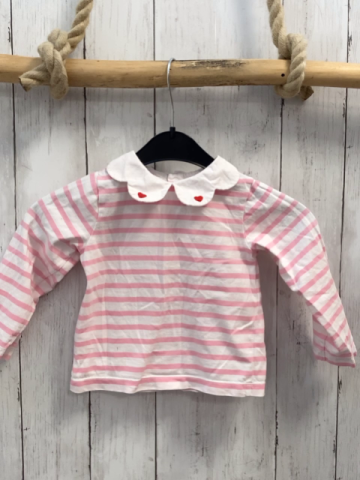 Jacadi  Langarmshirt  Gr. 86  weiß rosa Streifen weißer Kragen 