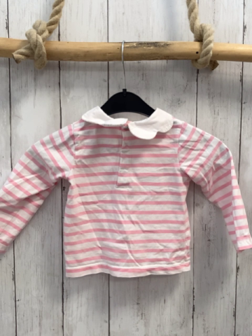 Jacadi  Langarmshirt  Gr. 86  weiß rosa Streifen weißer Kragen 