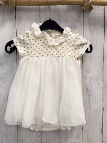 Petit Bateau  Kleid  Gr. 68  weiß goldene Glitzerpnkte weißer Tüllüberrock Bodyunterteil 