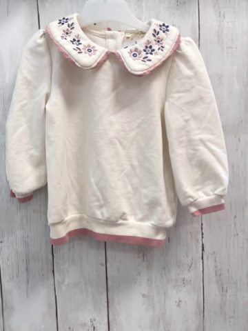Cynthia Rowley  Pullover  Gr. 80  weiß großer Kragen mit Blumen rosa Bund 