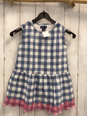 Gap Kleid Gr. 98  blau weiß kariert pink Häkelborte