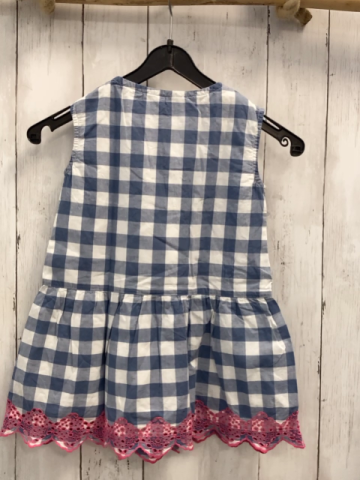 Gap Kleid Gr. 98  blau weiß kariert pink Häkelborte