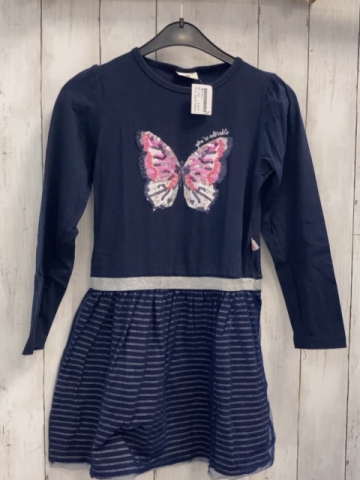 Salt & Pepper  Kleid  Gr. 128  blaues Oberteil mit Schmetterling mit silber Pailetten blau silber gestreifter Rock mit blauem Tüllüberrck