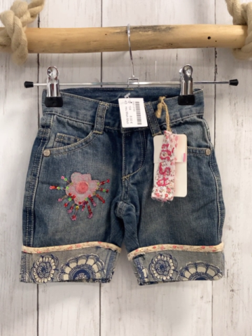 neu Mish Mish  Shorts  Gr. 104  blau Jeans Umschlag mit Blumen Blume mit Pailetten 