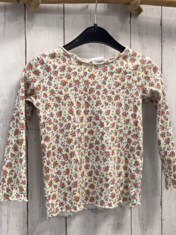 Zara  Langarsmhirt  Gr. 104  weiß Rippen Blumen 