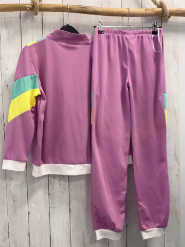 2tlg  Karnevalkostüm  Gr. 152/158  Jacke + Hose lavendel gelb mint Striefen + lavendel weßer Bund 