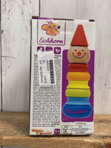 neu Eichhorn  Holzspielzeug  bunte Ringpyramide mit Clowngesicht 
