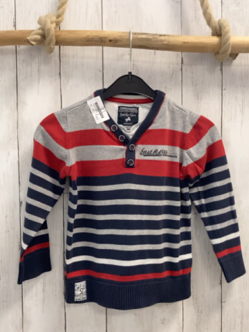   Pullover  Gr. 116  hellgrau rot blaue Streifen Strick 