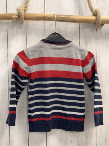   Pullover  Gr. 116  hellgrau rot blaue Streifen Strick 