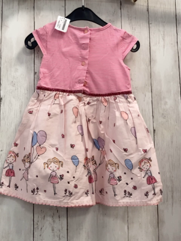 Happy Grls  Kleid  Gr. 98  pink rosa gestreiftes Oberteil rosa Rock mit Kindern mit Ballons 