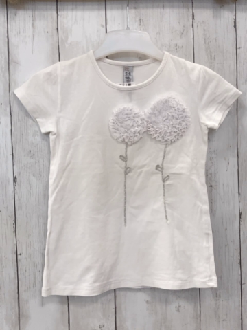 Zara  T-Shirt  Gr. 116  weiß Rosettenblumen mit silber Stengel 