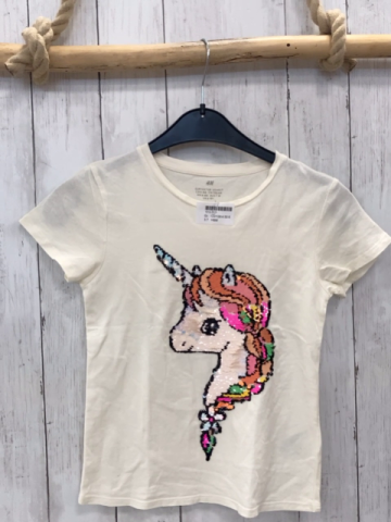 H&M  T-Shirt  Gr. 122/128  creme Pailetteneinhorn 