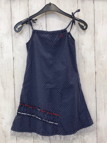 Papermoon  Kleid  Gr. 116  blau weiße Kringel + grau weißer Streifensaum 