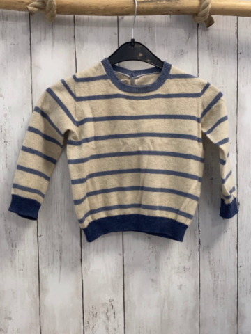 Kuxo  Pullover  Gr. 92  beige lila Streifen blauer Bund 70 %Wolle 30 % Cashmere