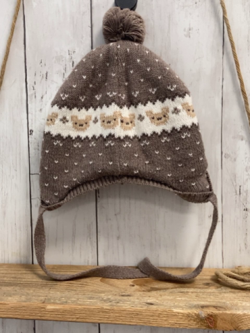 H&M  Mütze  Gr. 74/80  grau weiß Strick Bärenköpfe weiße Häkchen 