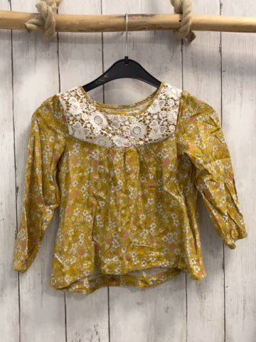 H&M  Bluse  Gr. 110  mais Blumen weißer Häkelausschnitt 