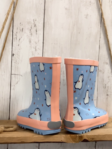 neu  Gummistiefel  Gr. 24  hellblau Pinguine lachs Bund gefüttert  