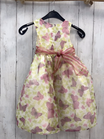 Marmelata  Kleid  Gr. 98  transparentes Überkleid mit hellgrün rosa Schmetterlingen kariertes Gürtelband mit Rosette 