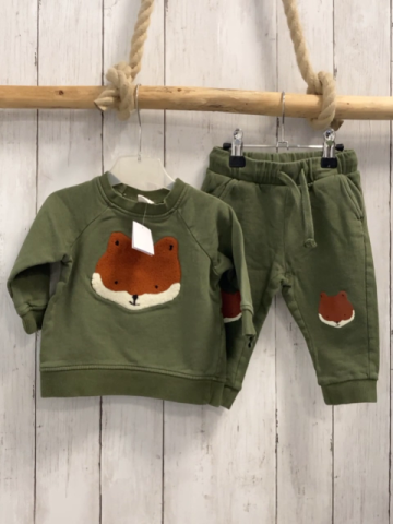 H&M 2tlg Pullover + Jogginghose Gr. 74  oliv Fuchs