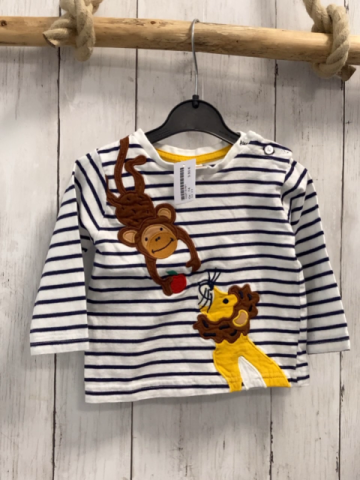  Langarmshirt Gr. 74  weiß blaue Streifen Affe