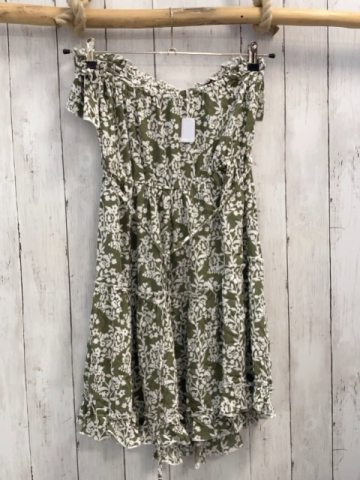 Simplee Kleid  Gr. 158/164  kiwi weiße Blumen Rüschenkragen Offshoulder