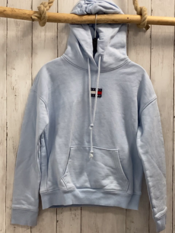 Tommy Hilfiger  Pullover  Gr. 152  hellblau Kapuze Bauchtasche vorne Fleck