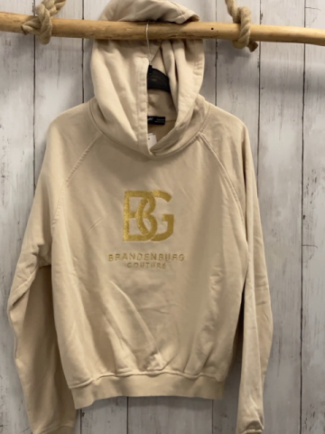 Brandenburg Couture  Pullover  Gr. 158  beige Kapuze goldene Schrift vorne kleiner Fleck 
