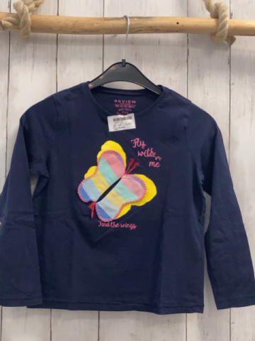 review  Langarmshirt  Gr. 116  blau bunter Schmetterling pink Glitzerschrift 