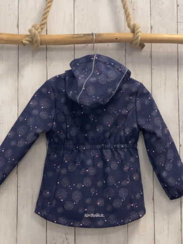 Northville  Softshelljacke  Gr. 110  grau hellgraue Sternblumen bunte Punkte rosa Reißverschluss 