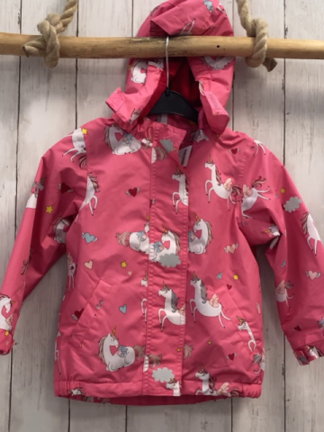   Regenjacke  Gr. 98  rosa weiß bunte Einhörner rotes Fleecefutter 