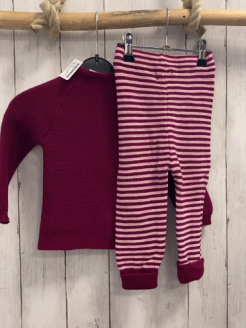 2tlg Reiff  Pullover + Leggings  Gr. 80  pflaume + pflaume rosa Streifen Strick 100 % Schurwolle 