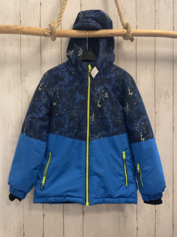 Kamik  Winterjacke  Gr. 140  blau hellblau + schwraz hellgrüner Druck hellgrüne Reißverschlüsse blaues Fleecefutter 