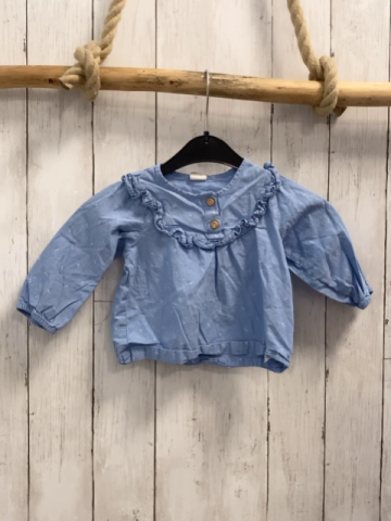 H&M  Bluse  Gr. 74  hellblau weiße Blumen Rüschen