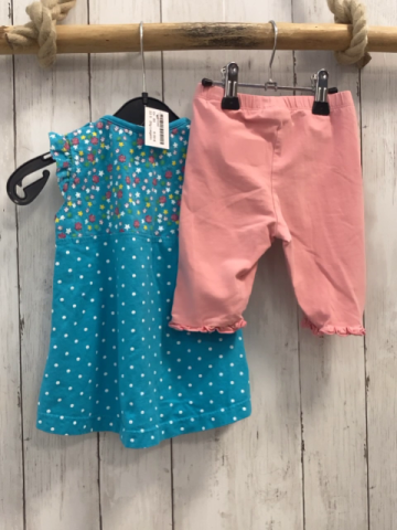 2tlg Liegelind  Kleid + Leggings  Gr. 80  türkis weiße Punkte Blumen + rosa 