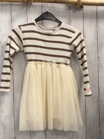 Zara  Kleid  Gr. 116  weiß braun gestreiftes Strickoberteil creme Tüllrock