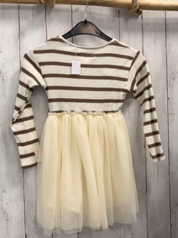 Zara  Kleid  Gr. 116  weiß braun gestreiftes Strickoberteil creme Tüllrock