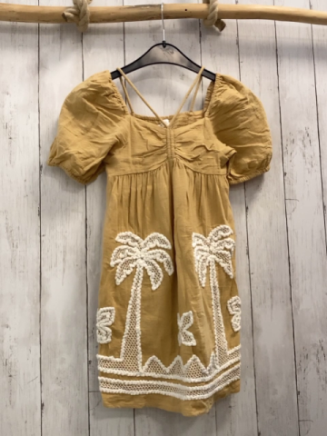 Zara  Kleid  Gr. 128  ocker + weiße Häkelpalmen 