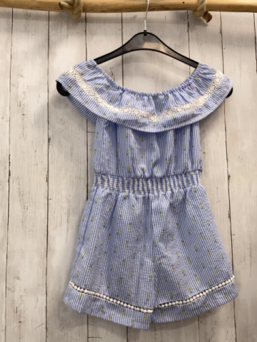   Playsuit  Gr. 128  hellblau weiße Streifen Zitronen großer Kragen mit weißem Band 