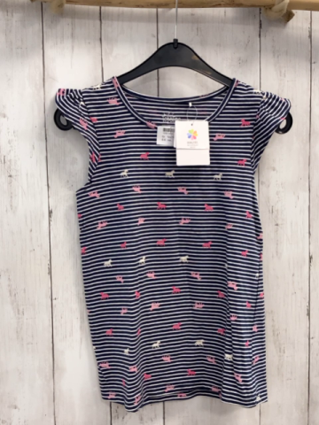 neu  T-Shirt  Gr. 122/128  schwarz weiße Streifen rosa pink weiße Pferde 