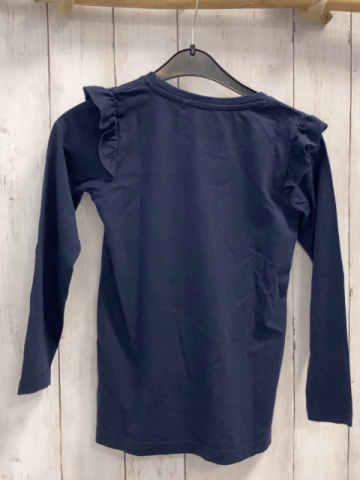   Langarmshirt Gr. 128  blau Rüschen an den Schultern kleine Bilder 