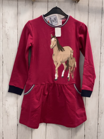 neu Salt & Pepper  Kleid  Gr. 128  rot bunter Streifenbund Stute mit Fohlen 
