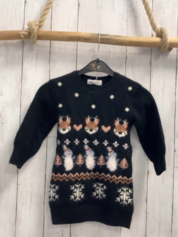 H&M  Kleid  Gr. 92  schwarz Strick Tiere Kristalle weiße Punkte 