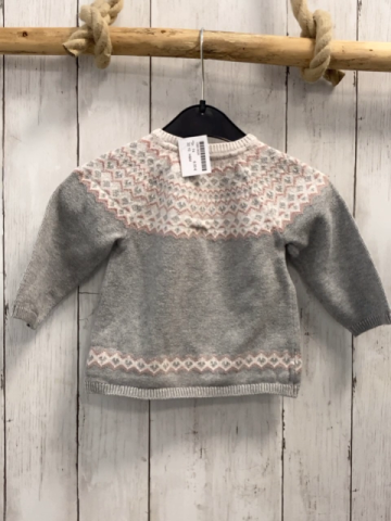 H&M Pullover  Gr. 74  hellgrau weiß rosa Muster mit Rauten Strick