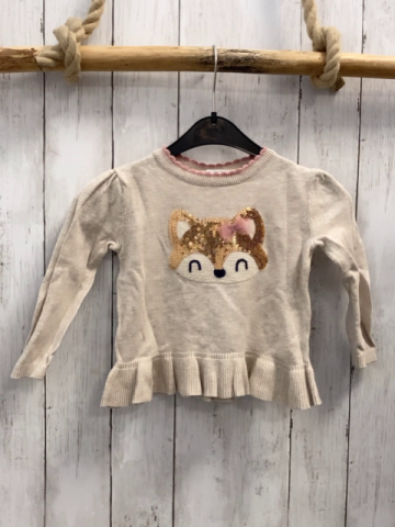   Pullover  Gr. 86  beige Strick Pailettentierkopf 