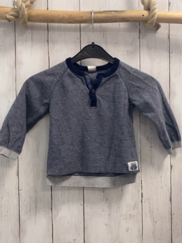 H&M Pullover  Gr. 80  blau hellgraue Streifen Knopfleiste hellgrauer Bund Strick
