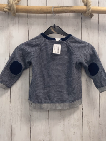 H&M Pullover  Gr. 80  blau hellgraue Streifen Knopfleiste hellgrauer Bund Strick