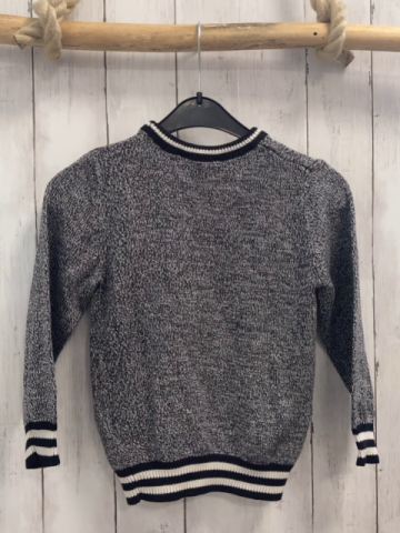 H&M  Pullover  Gr. 110  schwarz grau meliert schwarz weißer Streifenbund Strick 