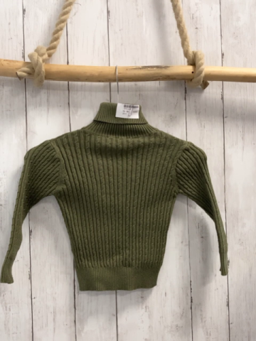  Pullover  Gr. 92  oliv Strick Rippen Rollkragen 